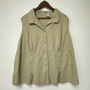 Linen Beige Button-Up vest style blouse Women’s size 26/28W plus size (D7)‎